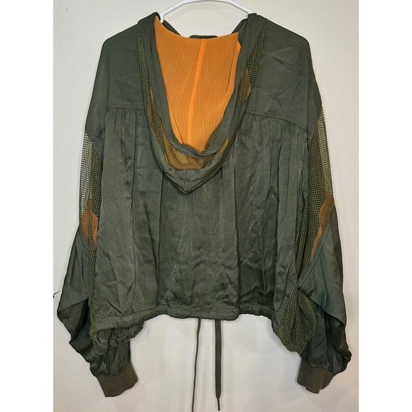 Free People Movement Olive Green Mesh Panel Hooded Bomber Jacket OB590918 Small - Picture 7 of 7